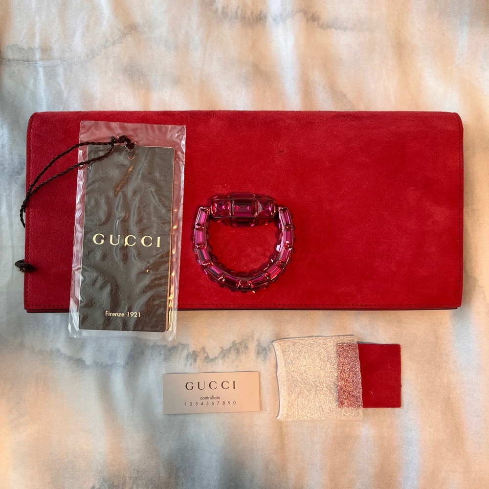 Gucci Pink Suede Crystal Embellished Clutch